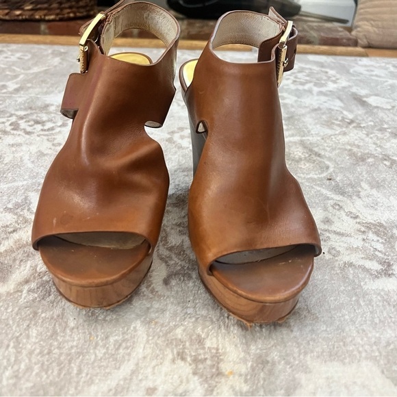 MICHAEL Michael Kors Brown Leather Peep Toe Platform Wedges size 6.5 - Picture 10 of 10